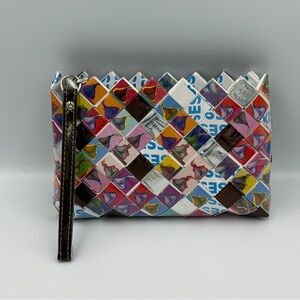 Vintage Nahui Ollin Recycled Candy Wrapper Wristlet Y2K Up Cycled Eco Friendly